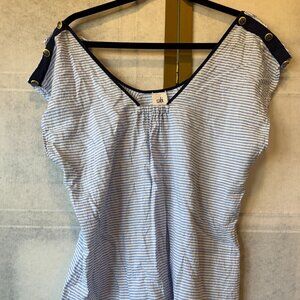 Cabi Nautical Blue & White Striped Top with Anchor Buttons